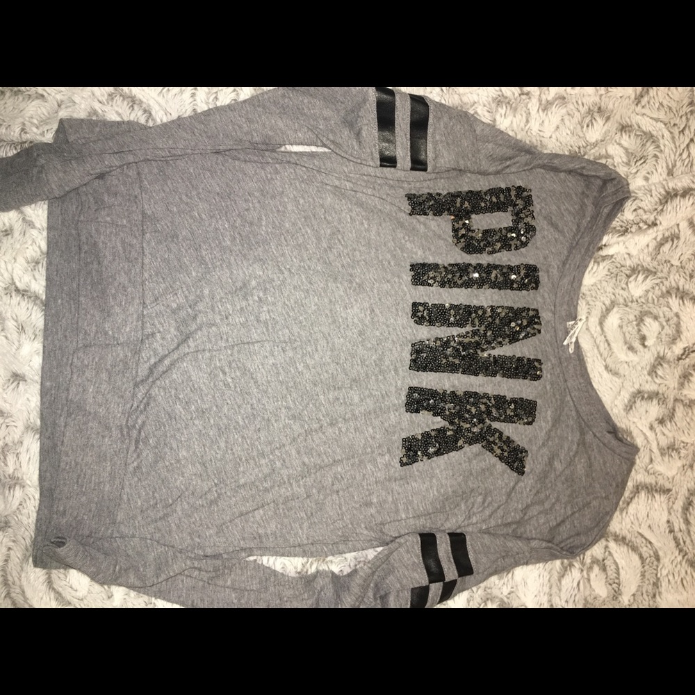 VICTORIA'S SECRET PINK GRAY LONG SLEEVE BLING